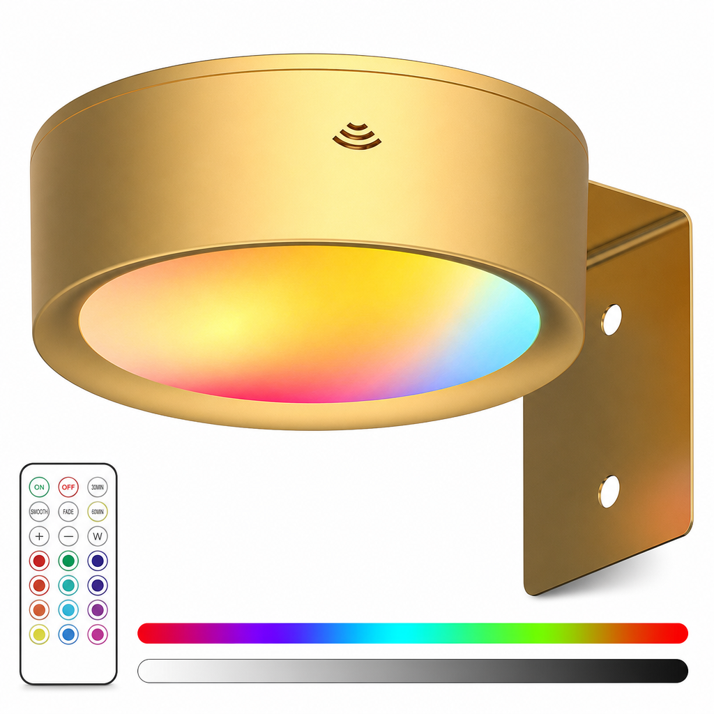 LED Puck Lights with Remote Control Battery Operated RGB Color Changing Under Cabinet Lighting Push Tap Night Light for Kitchen Closet Bedroom