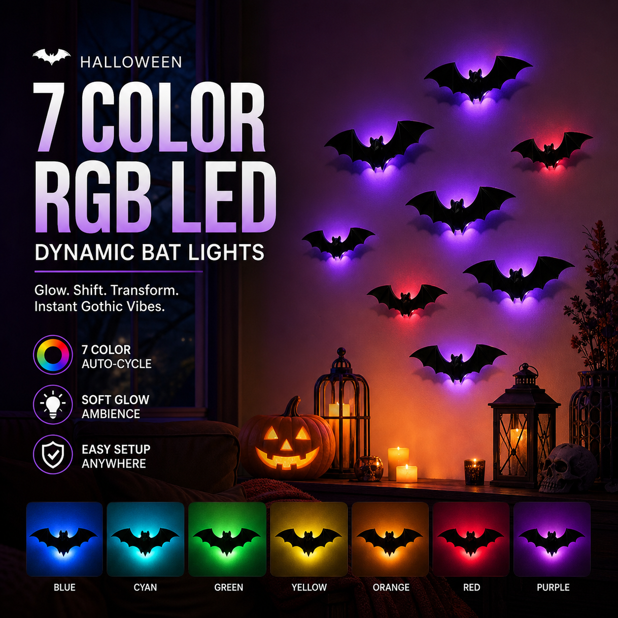 Halloween 3D Bat Decor Stickers Set