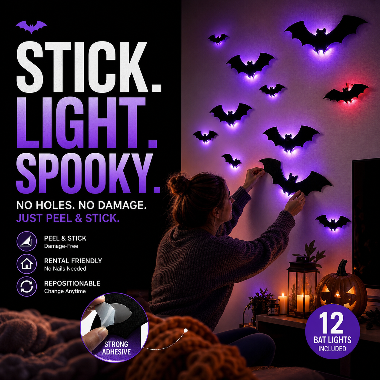Halloween 3D Bat Decor Stickers Set