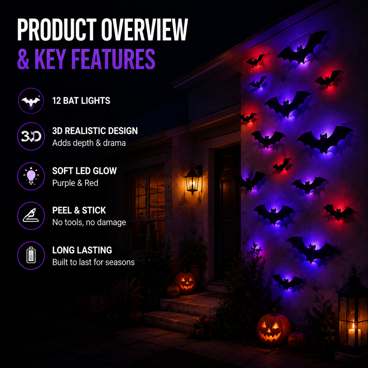Halloween 3D Bat Decor Stickers Set