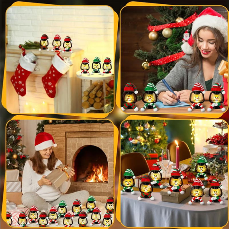 Mini Snowman Lantern with Hats and Scarves