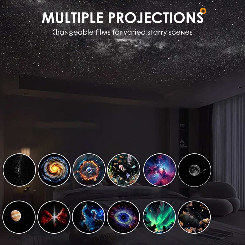 🔭Starry Sky Projector – 2-in-1 Galaxy Light & Warm Night Lamp – USB Powered & Interchangeable Films 🌌