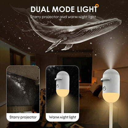 🔭Starry Sky Projector – 2-in-1 Galaxy Light & Warm Night Lamp – USB Powered & Interchangeable Films 🌌
