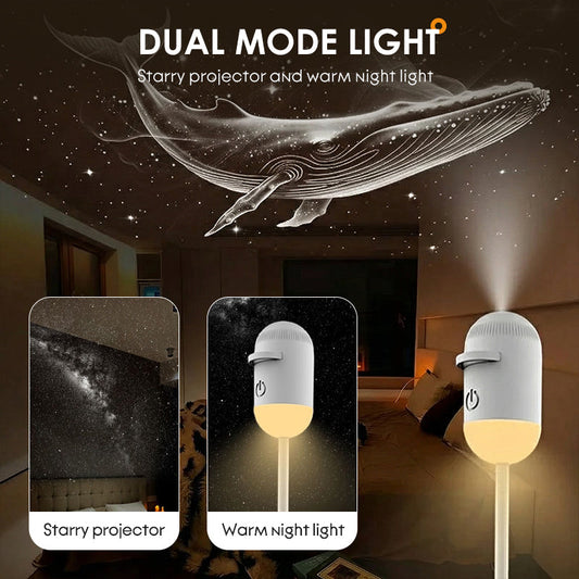 🔭Starry Sky Projector – 2-in-1 Galaxy Light & Warm Night Lamp – USB Powered & Interchangeable Films 🌌