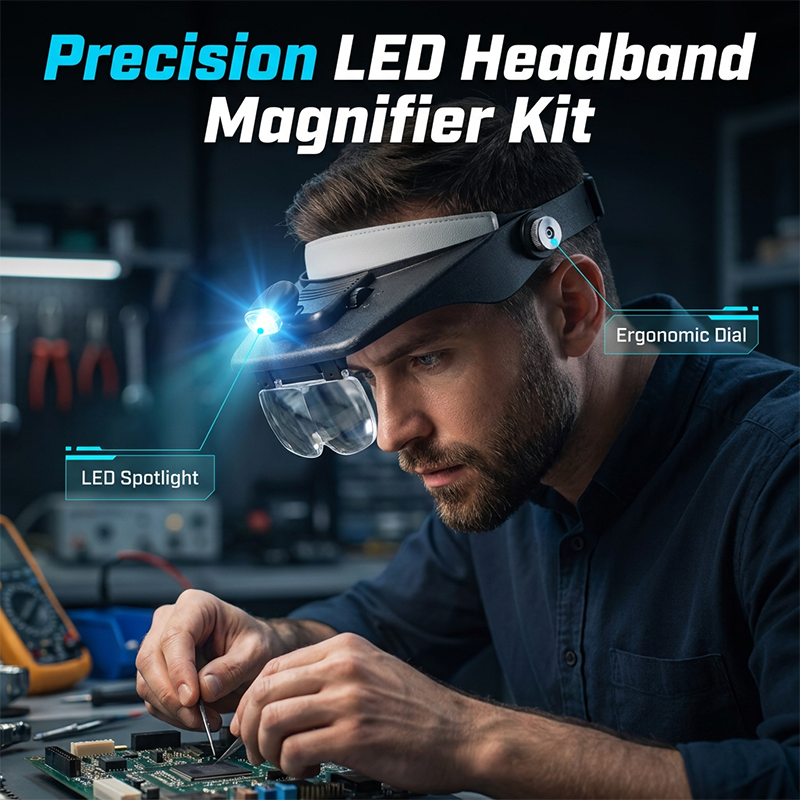 LED Headband Magnifier with 4 Lenses