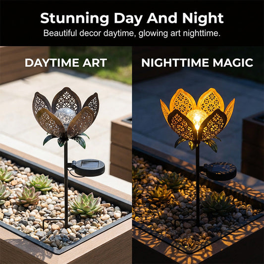 Solar Iron Lotus Garden Stake Light