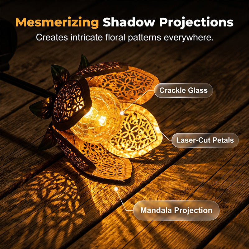 Solar Iron Lotus Garden Stake Light