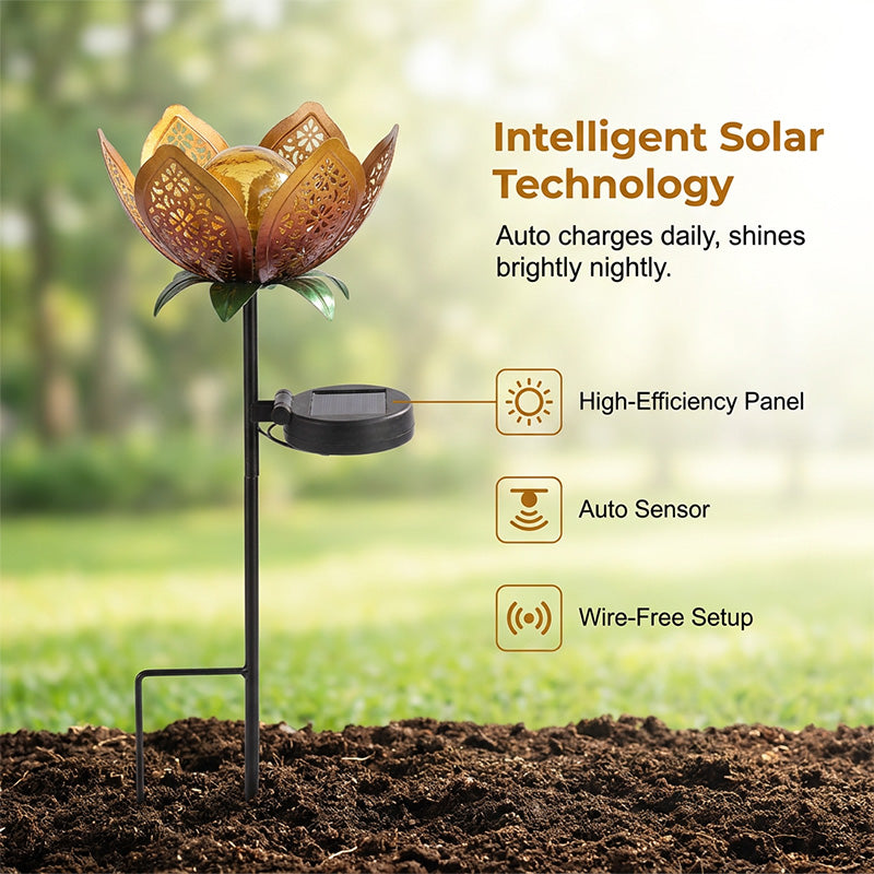 Solar Iron Lotus Garden Stake Light