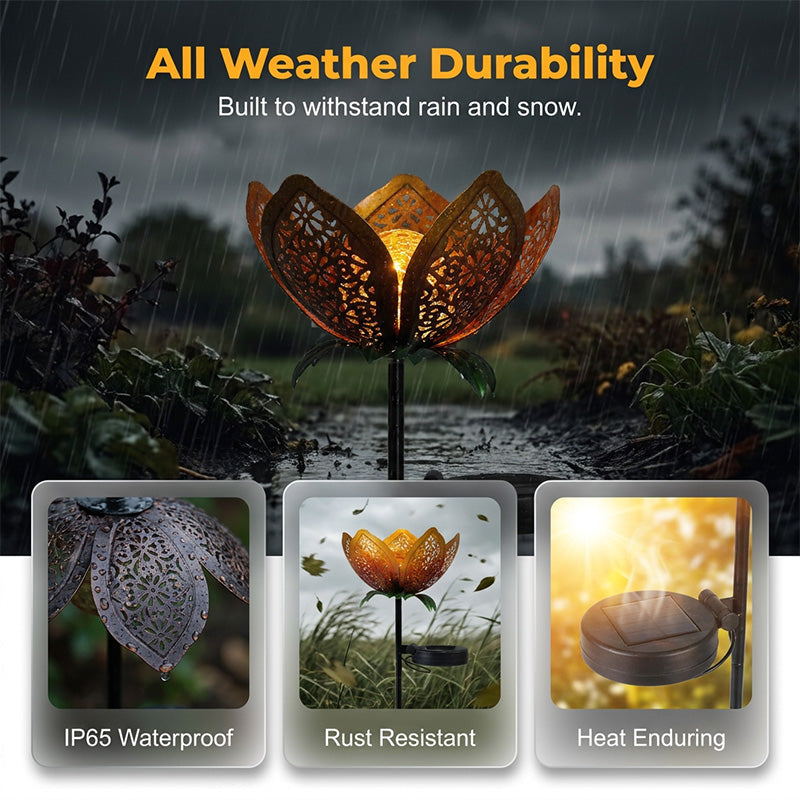 Solar Iron Lotus Garden Stake Light