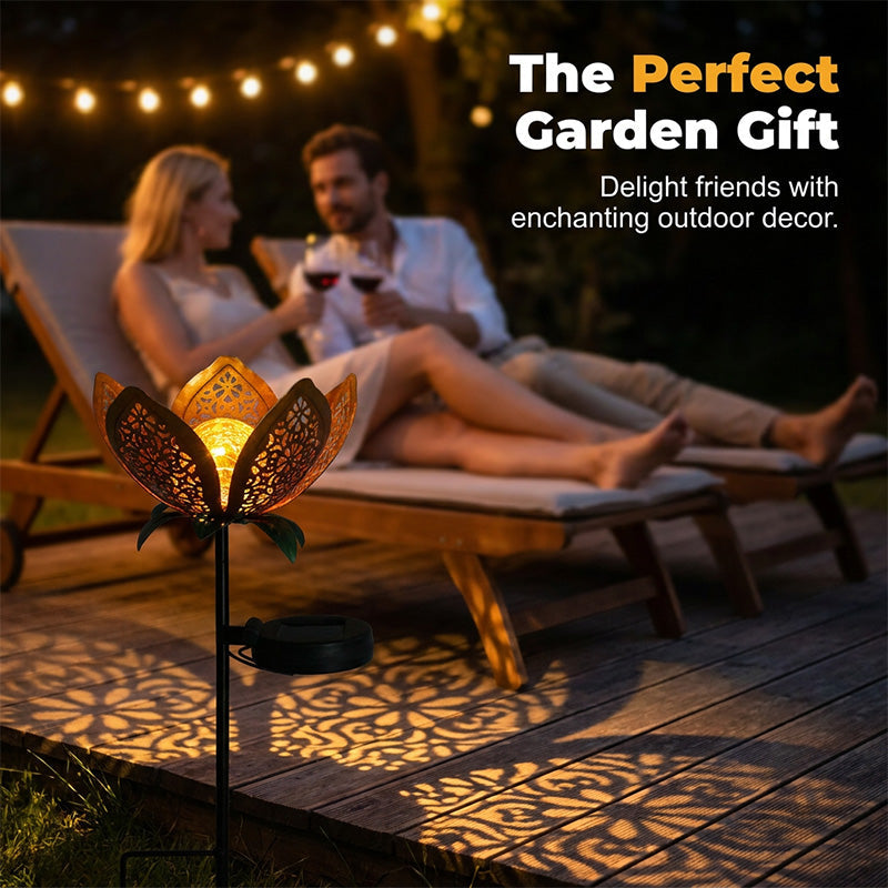 Solar Iron Lotus Garden Stake Light