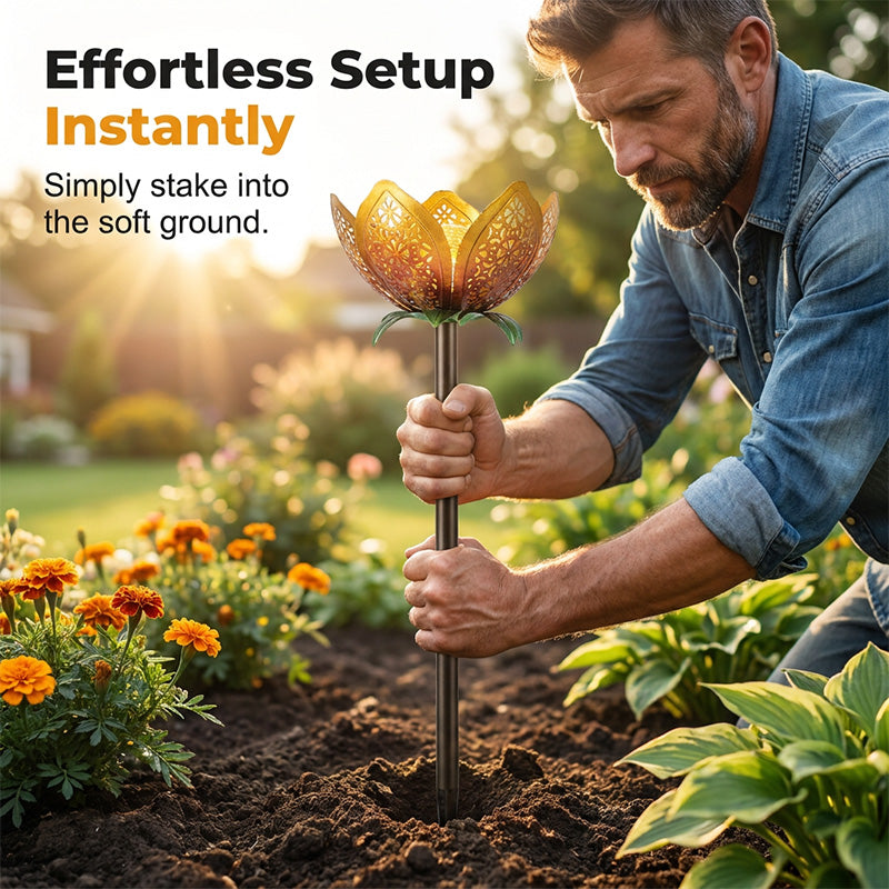 Solar Iron Lotus Garden Stake Light