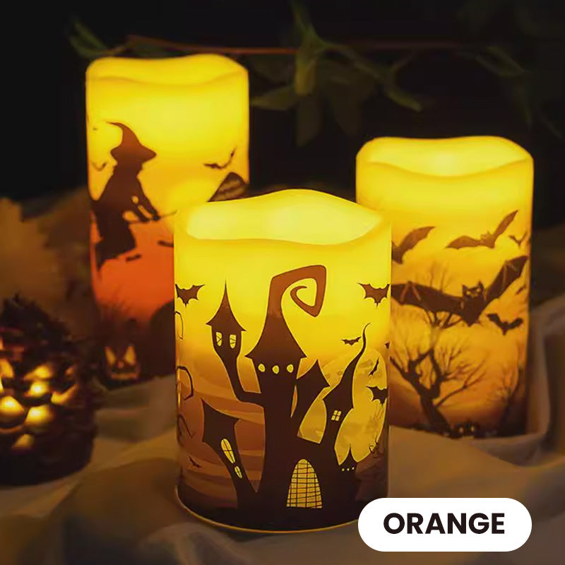 🎃 3Pcs Halloween Battery Operated Flameless LED Candles – Realistic Flicker, Safe & Spooky Decor 🕯️