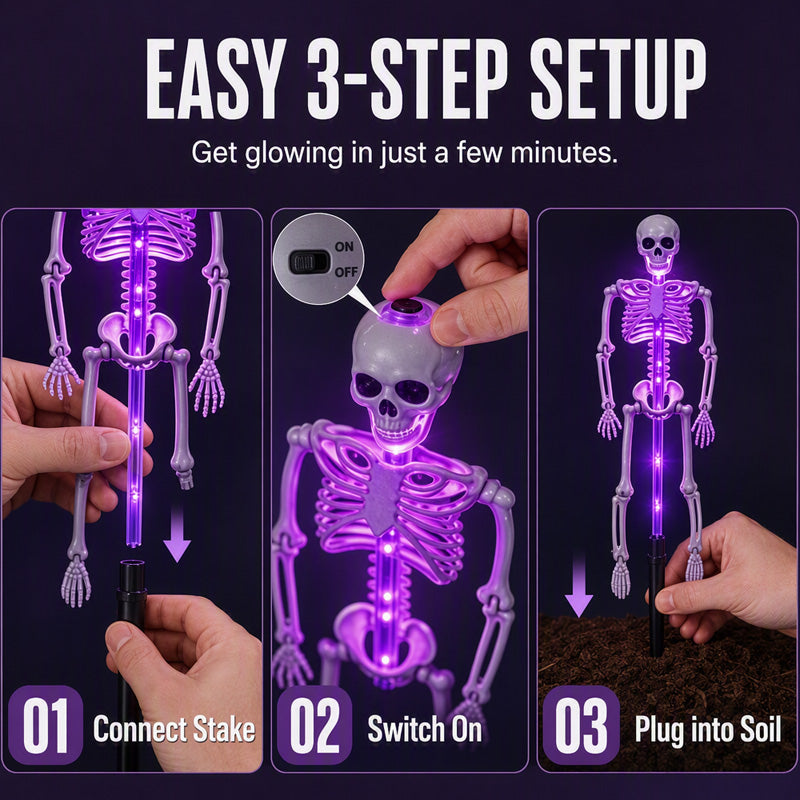 Solar Skeleton Ground Stake Lights Outdoor Waterproof Halloween Decor Lights