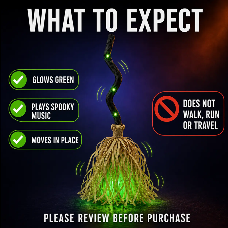 🧹Animated Witch Broom Halloween Decoration with Lights and Sound🧙