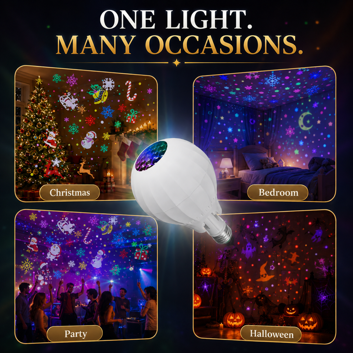 🎄 Rotating Christmas Projector Bulb | 16 Patterns