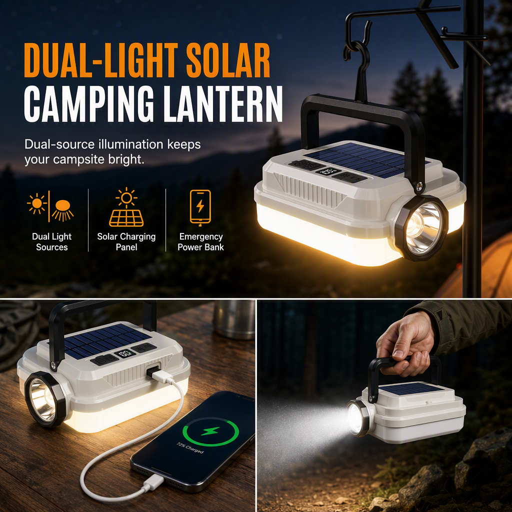 🏕️ Multi-Functional — Lantern, Work Light & Device Charger