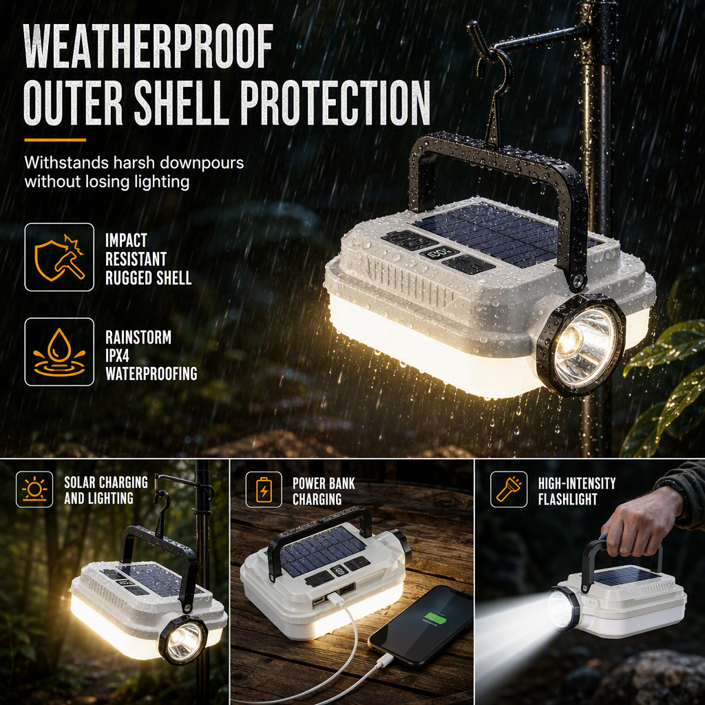 🏕️ Multi-Functional — Lantern, Work Light & Device Charger