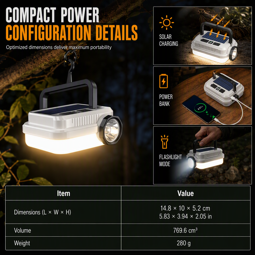 🏕️ Multi-Functional — Lantern, Work Light & Device Charger