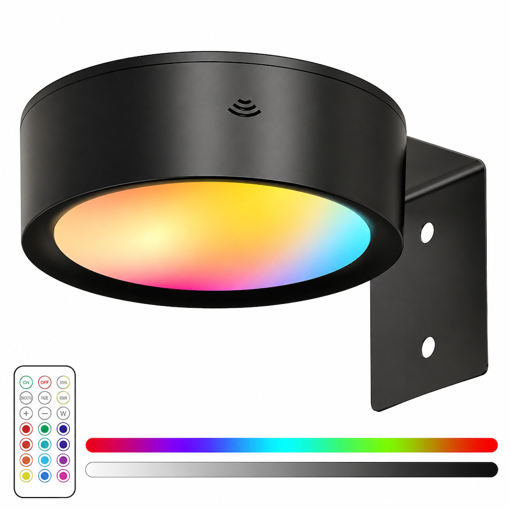 LED Puck Lights with Remote Control Battery Operated RGB Color Changing Under Cabinet Lighting Push Tap Night Light for Kitchen Closet Bedroom