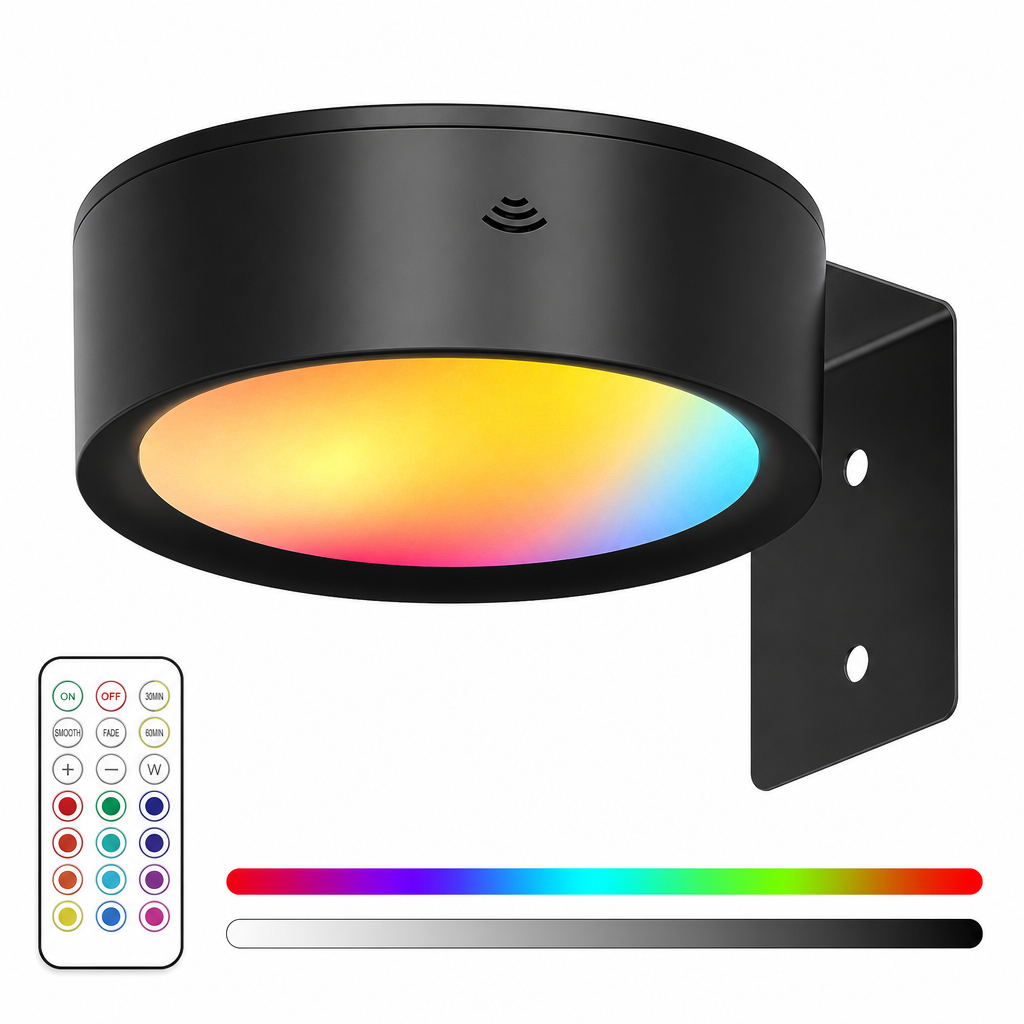 LED Puck Lights with Remote Control Battery Operated RGB Color Changing Under Cabinet Lighting Push Tap Night Light for Kitchen Closet Bedroom