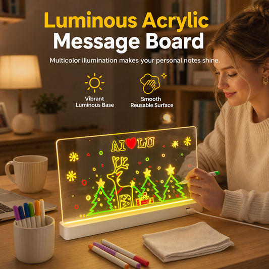 Rechargeable LED Light Up Acrylic Dry Erase Board Desktop Erasable Glowing Note Board with Stand for Message and Price Display