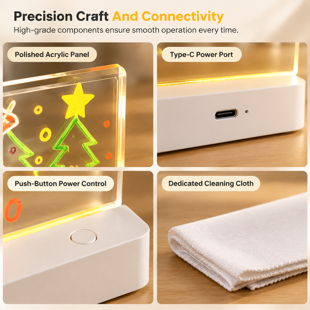 Rechargeable LED Light Up Acrylic Dry Erase Board Desktop Erasable Glowing Note Board with Stand for Message and Price Display