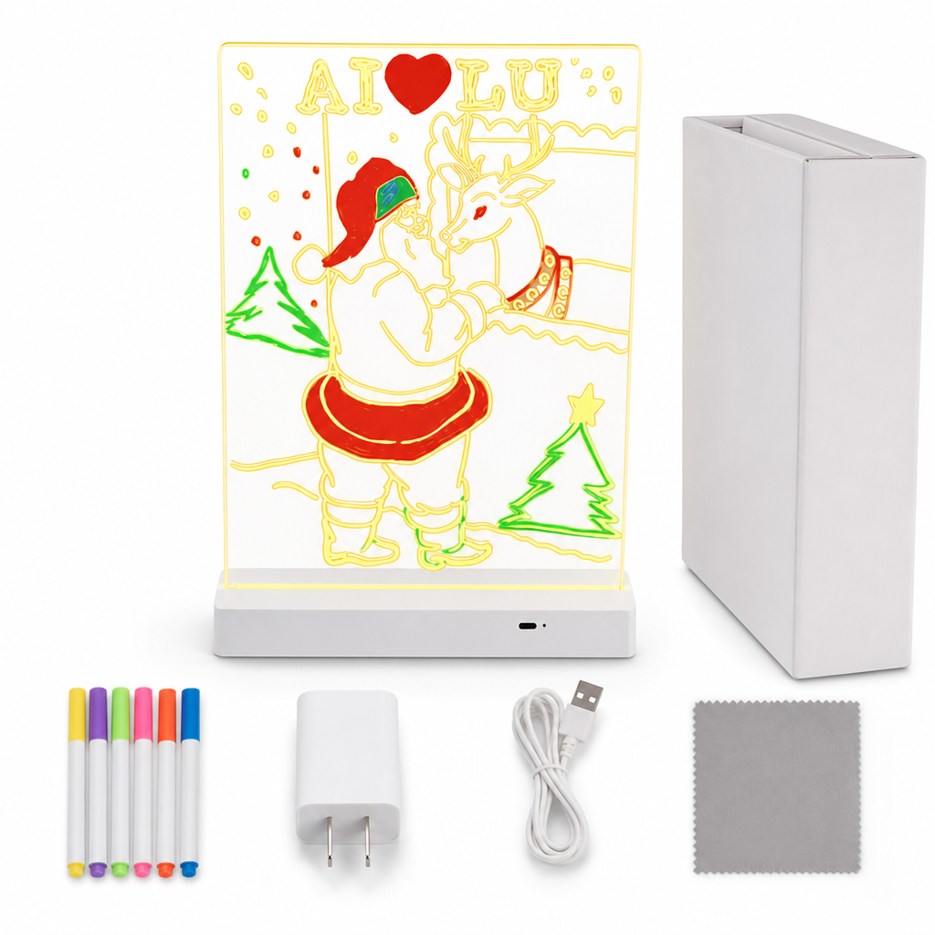 Rechargeable LED Light Up Acrylic Dry Erase Board Desktop Erasable Glowing Note Board with Stand for Message and Price Display