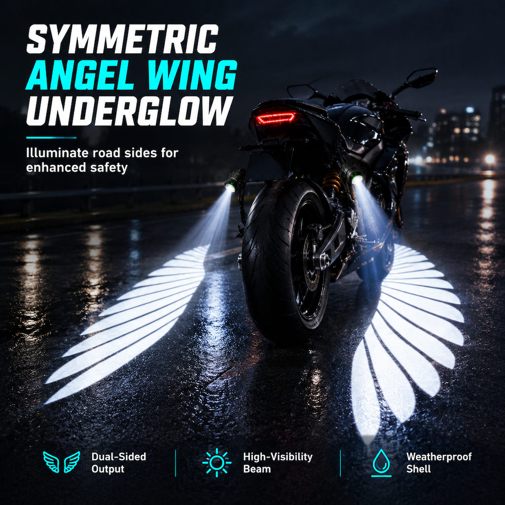 🏍️ Motorcycle LED Angel Wings Ground Projection Lights – Eye-Catching Wing Glow for Night Rides ✨