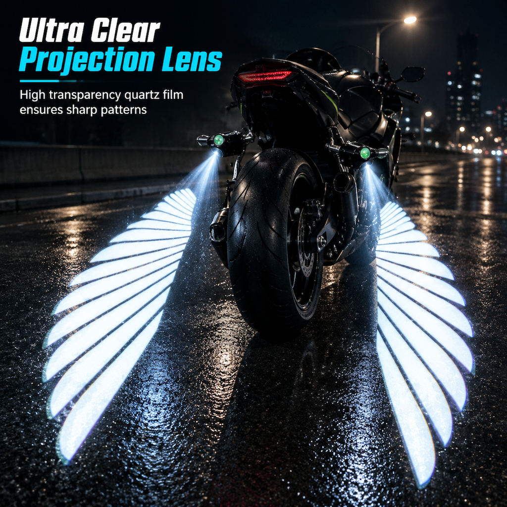 🏍️ Motorcycle LED Angel Wings Ground Projection Lights – Eye-Catching Wing Glow for Night Rides ✨