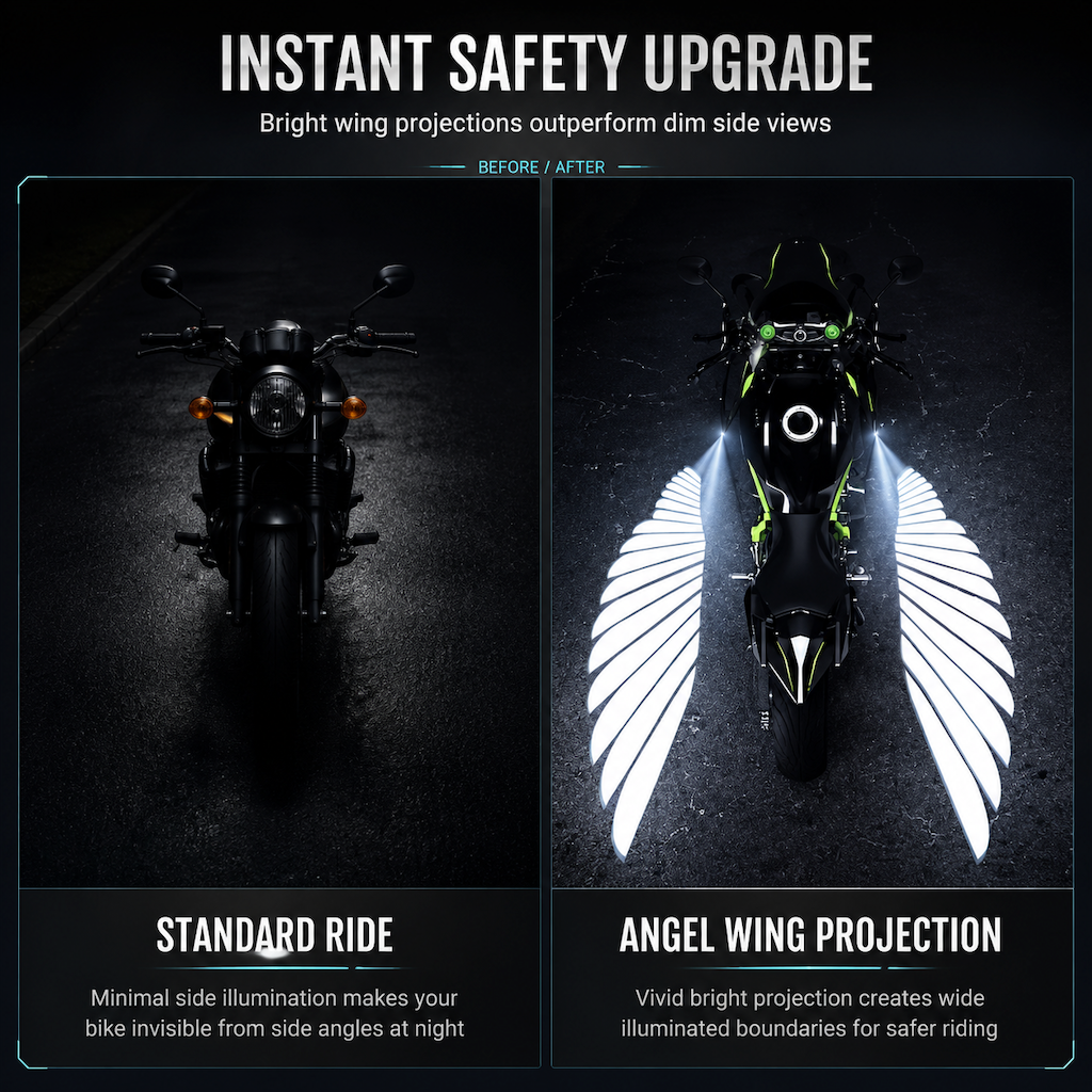 🏍️ Motorcycle LED Angel Wings Ground Projection Lights – Eye-Catching Wing Glow for Night Rides ✨