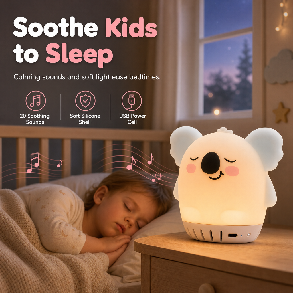 Portable Mini Animal White Noise Sound Machine with Soothing Music and LED Night Light Rechargeable Sleep Aid Device