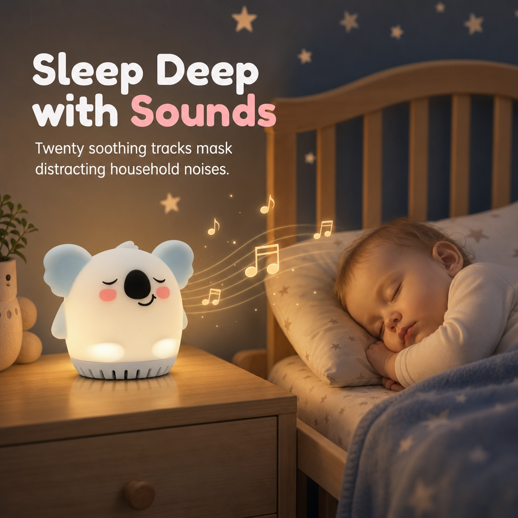 Portable Mini Animal White Noise Sound Machine with Soothing Music and LED Night Light Rechargeable Sleep Aid Device