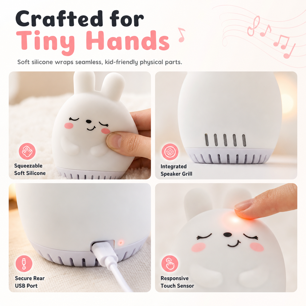Portable Mini Animal White Noise Sound Machine with Soothing Music and LED Night Light Rechargeable Sleep Aid Device