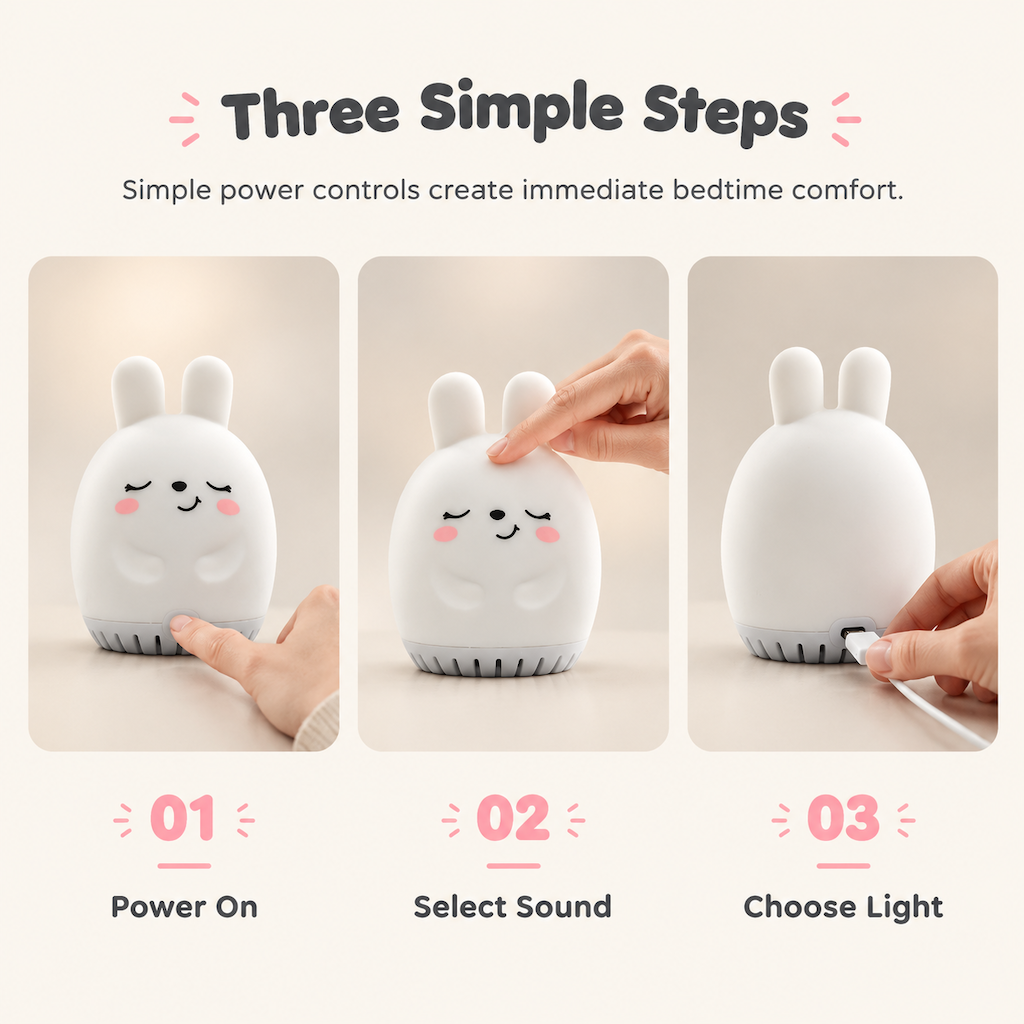 Portable Mini Animal White Noise Sound Machine with Soothing Music and LED Night Light Rechargeable Sleep Aid Device